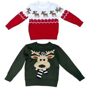 Toddler Boys LOT OF TWO Reindeer Christmas Holiday Sweaters Sz 3T